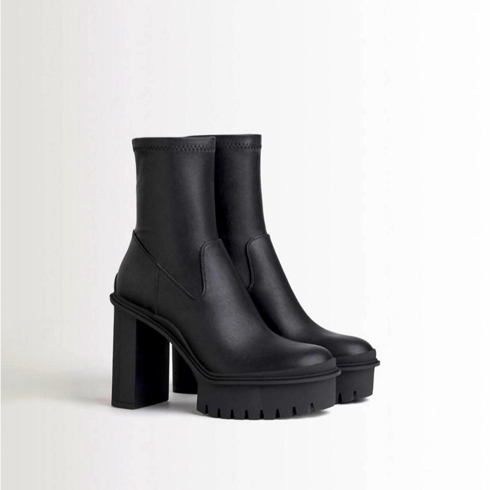 Bershka platform sock boot with cleat sole in black